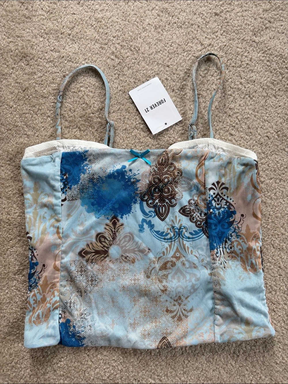 NWT Floral Print Satin Cami Tank Top in Blue